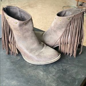 Brown fringe booties